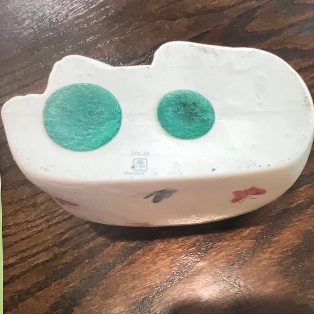 Jolie White Ceramic Cat Planter with Pastel Butterfly Accents